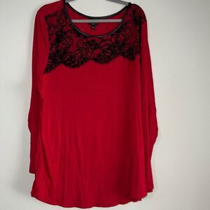 Worthington Red Black Lace Blouse Plus 2X